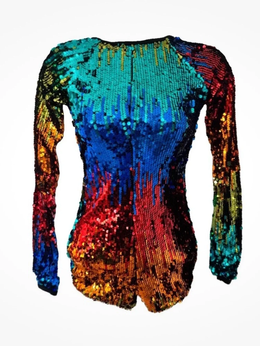 Weissman Costumes Adult Multicolor Sequin Long Sleeve Biktard Dance Costume MC